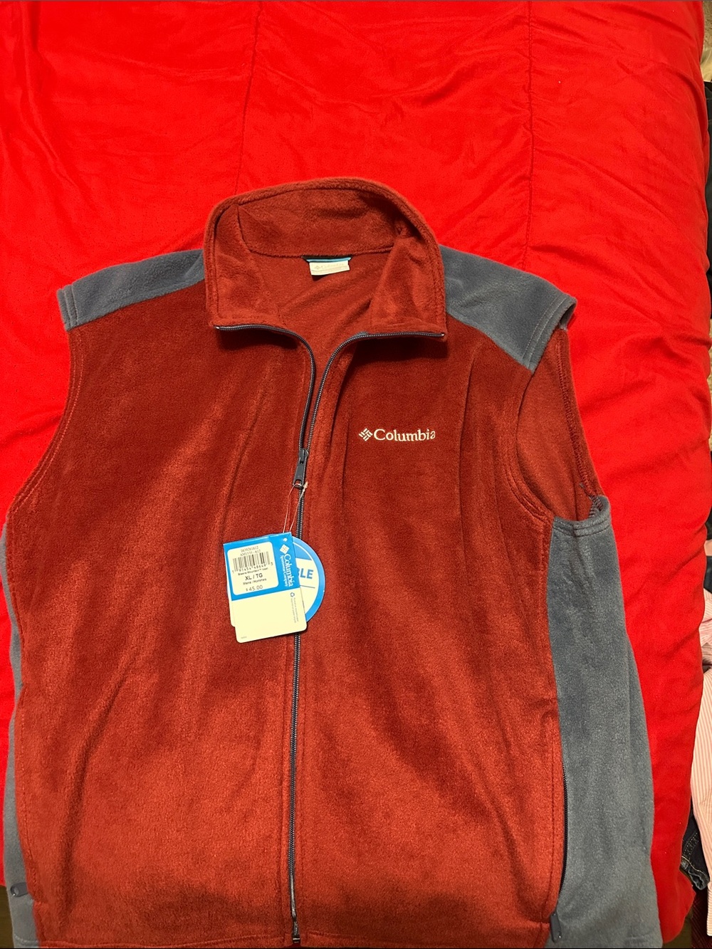 Columbia Men’s Rust Red & Gray Fleece Vest
